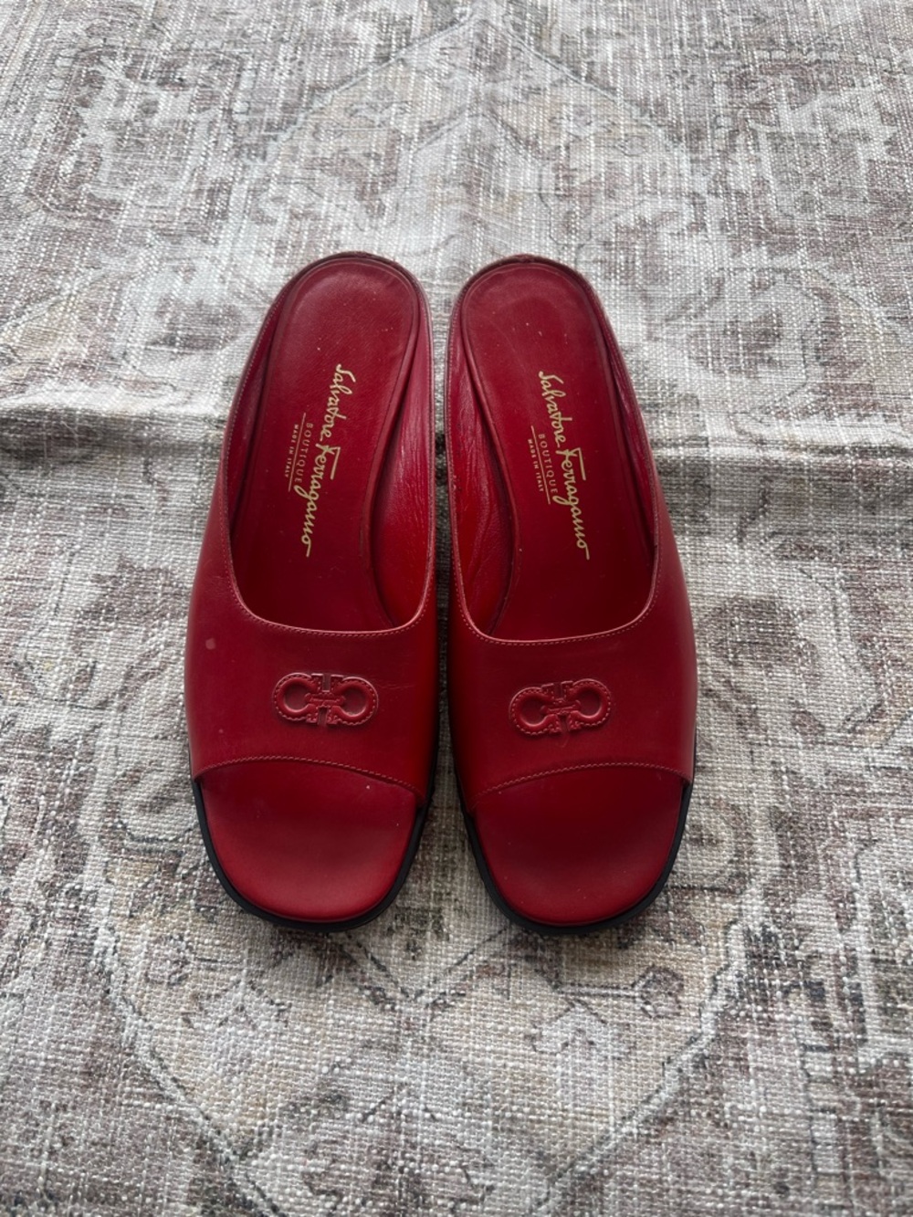 Salvatore Ferragamo Red Leather Slide Mules with Gancini Detail - Picture 10 of 11
